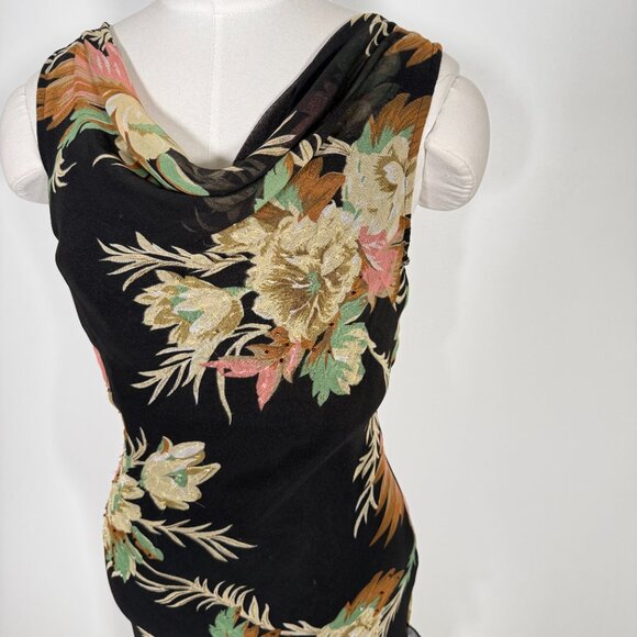 Vintage 90s Maxi Dress Floral Black Beaded Matching Scarf Fairy Feminine M - Picture 4 of 16